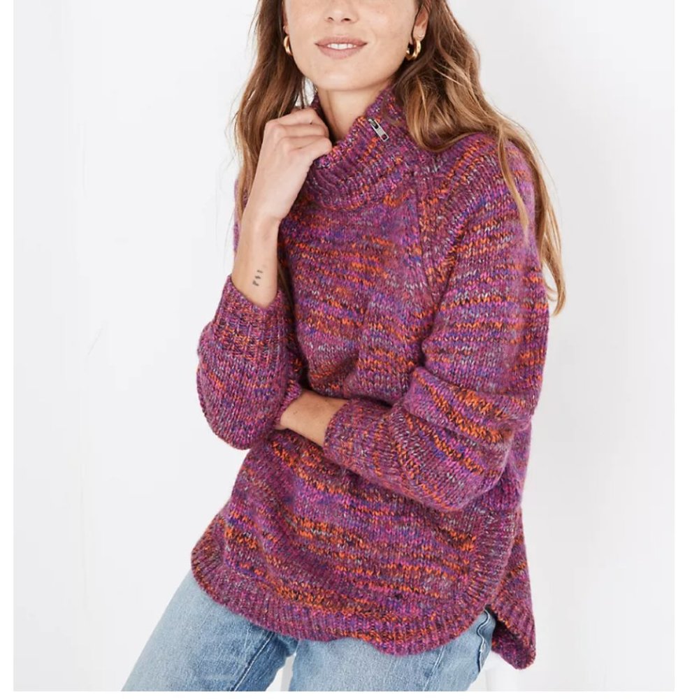 Multicolored Zip-Turtleneck Sweater